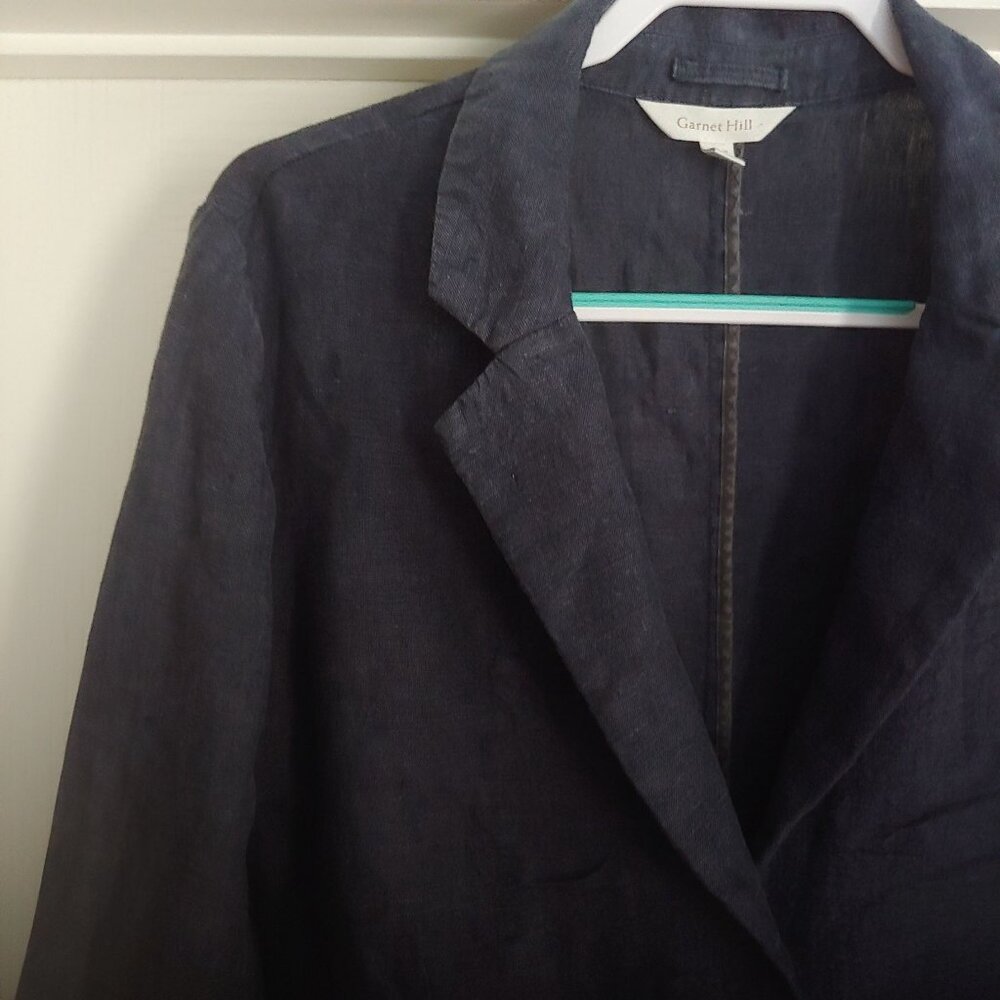 Garnet Hill Linen Career Business Travel Resort Nautical Coastal Button Blazer M - Picture 3 of 15
